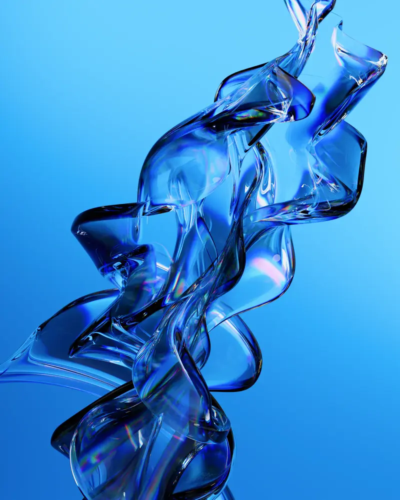 An abstract, flowing blue glass form